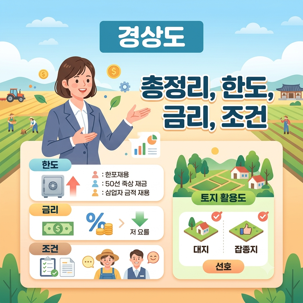 경상도 토지담보대출경상도(경상북도·경상남도) 토지담보대출 가능할까? 농지·임야 포함 한도·금리·조건 총정리, 농지·임야도 가능할까? 한도·금리·자격조건까지 한 번에 총정리