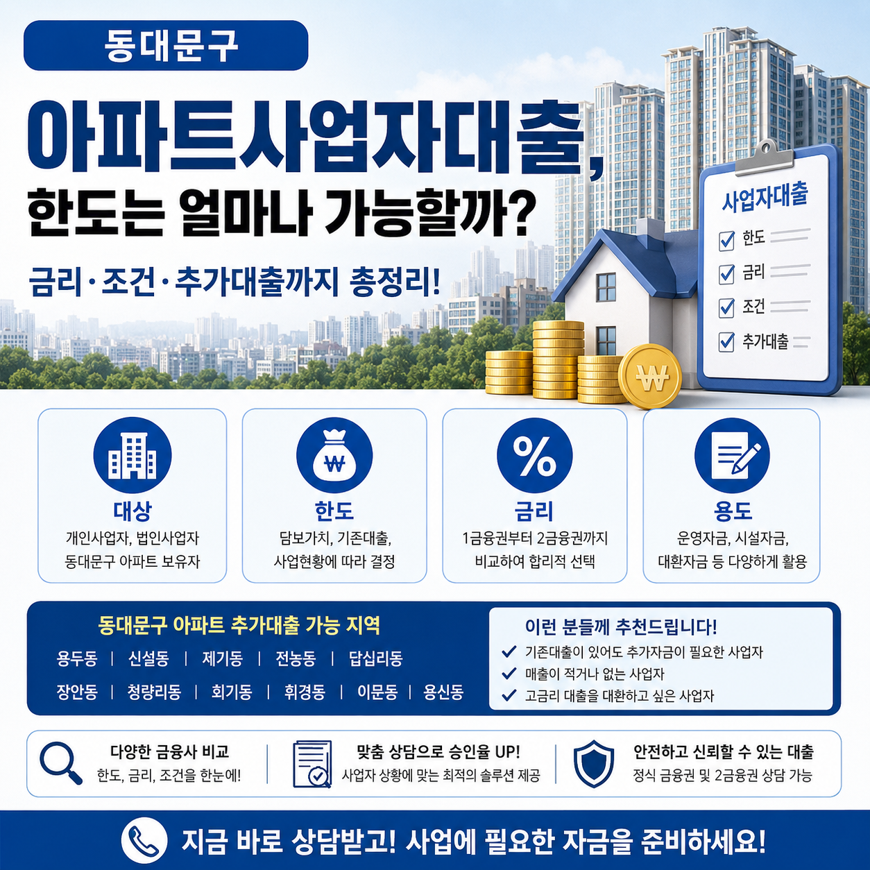 동대문구 아파트사업자대출, 한도는 얼마나 가능할까? 금리·조건·추가대출까지 총정리