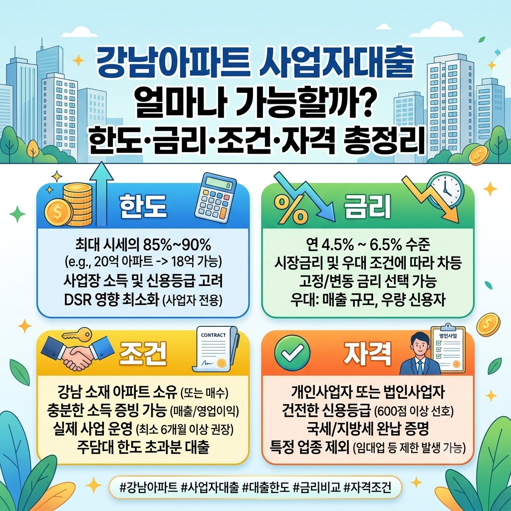 강남아파트 사업자대출 얼마나 가능할까? 한도·금리·조건·자격 총정리