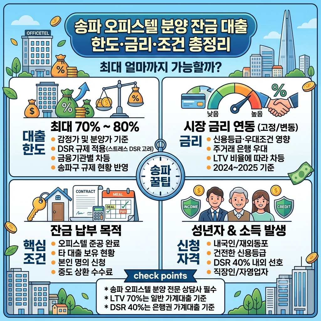 송파 오피스텔분양잔금대출 한도 최대 얼마까지 가능할까? 금리·조건 총정리