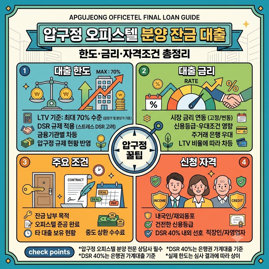 압구정 오피스텔분양잔금대출 한도는 얼마나 가능할까? 금리·자격조건 총정리