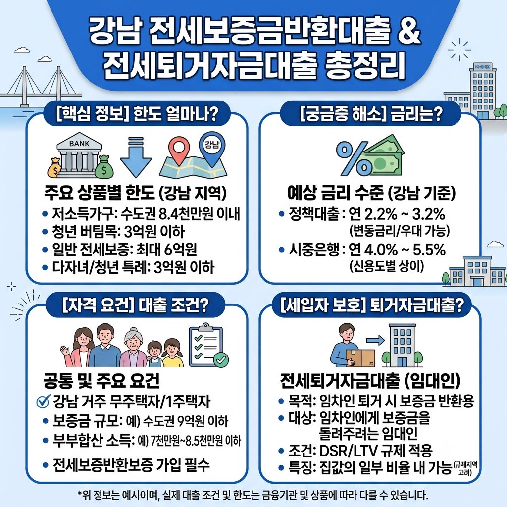 강남 전세보증금반환대출 한도 얼마나 가능할까? 금리·조건·전세퇴거자금대출 총정리