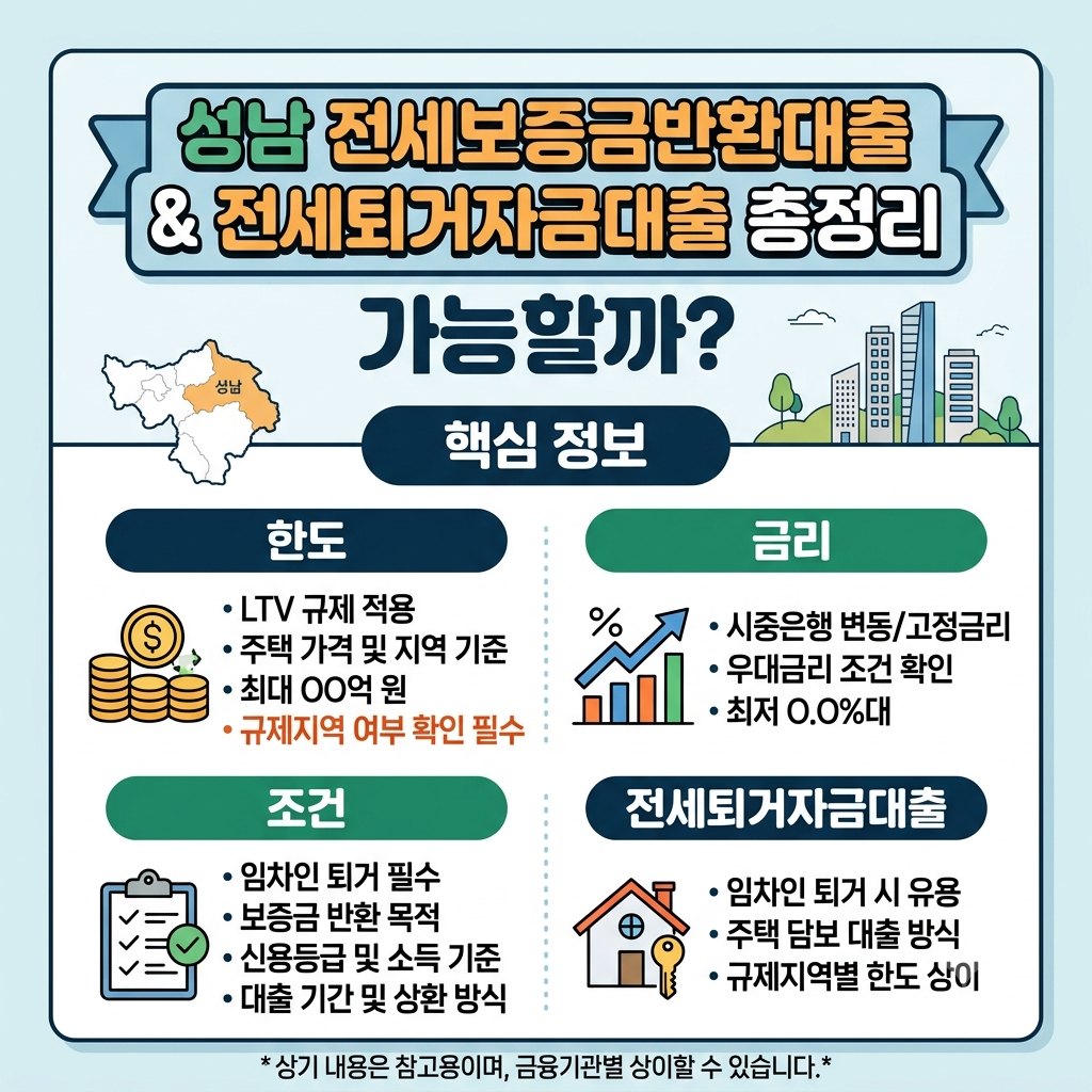 성남 전세보증금반환대출 가능할까? 한도·금리·조건부터 전세퇴거자금대출까지 총정리