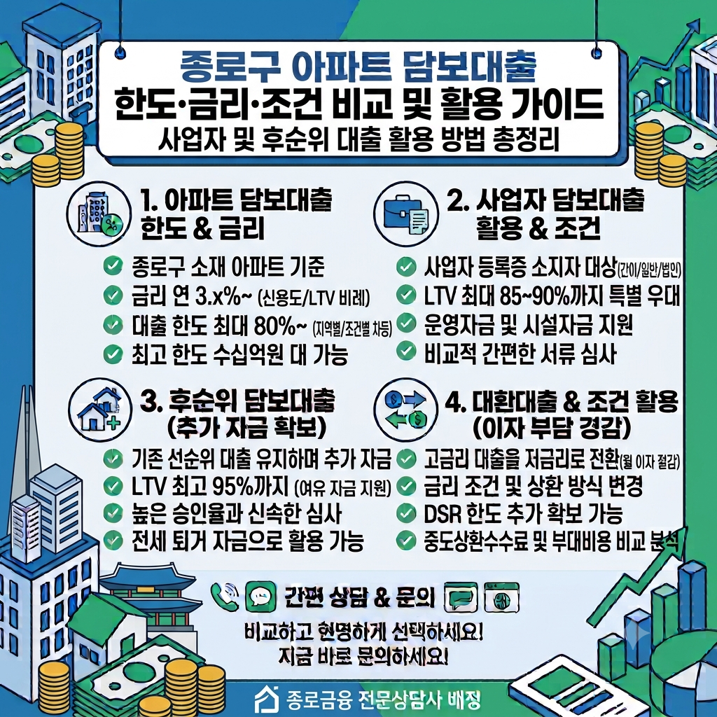 종로구 아파트담보대출 한도·금리·조건 비교, 사업자 및 후순위 대출 활용 방법 정리