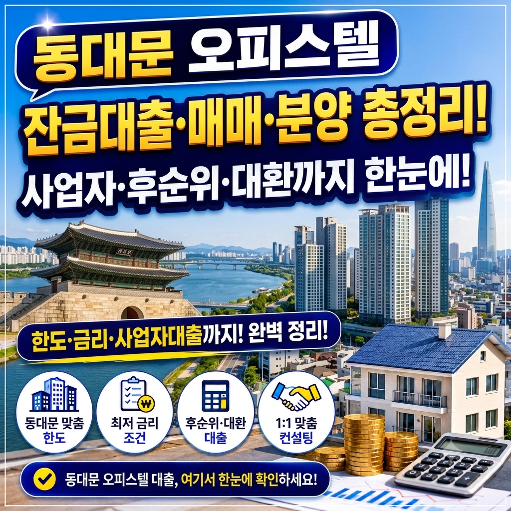 동대문 오피스텔(분양·매매) 잔금대출 한도·금리·조건 총정리! 사업자·후순위·대환대출까지 한눈에 확인