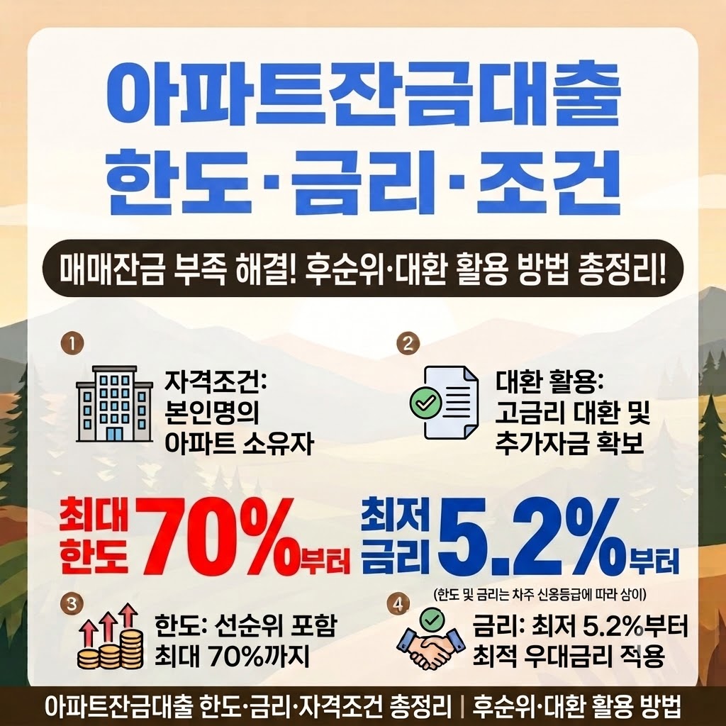 인천·경기·서울 아파트매매잔금대출 한도와 금리, 잔금 마련 시 확인할 사항