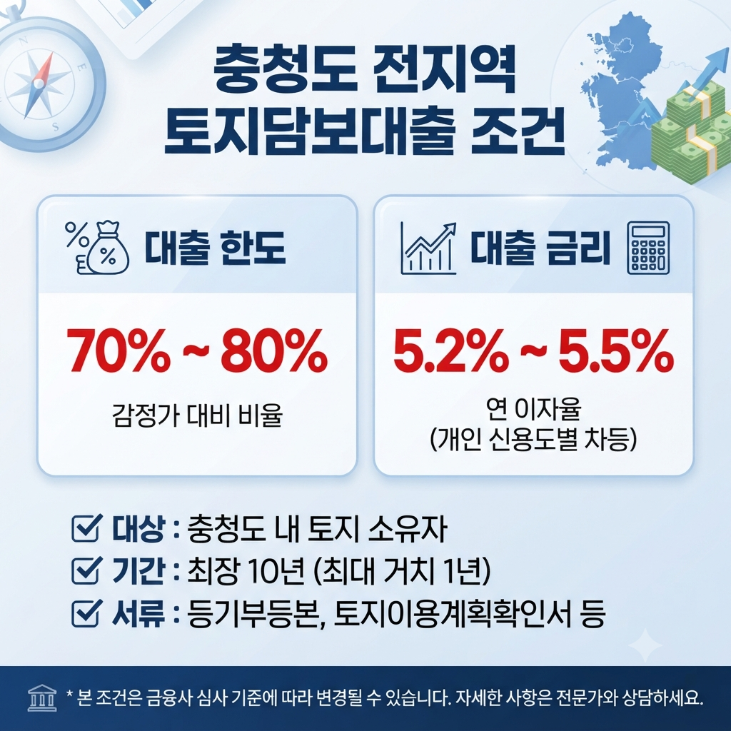 충청도 토지담보대출 청주·천안·아산·충주 전 지역 가능 조건